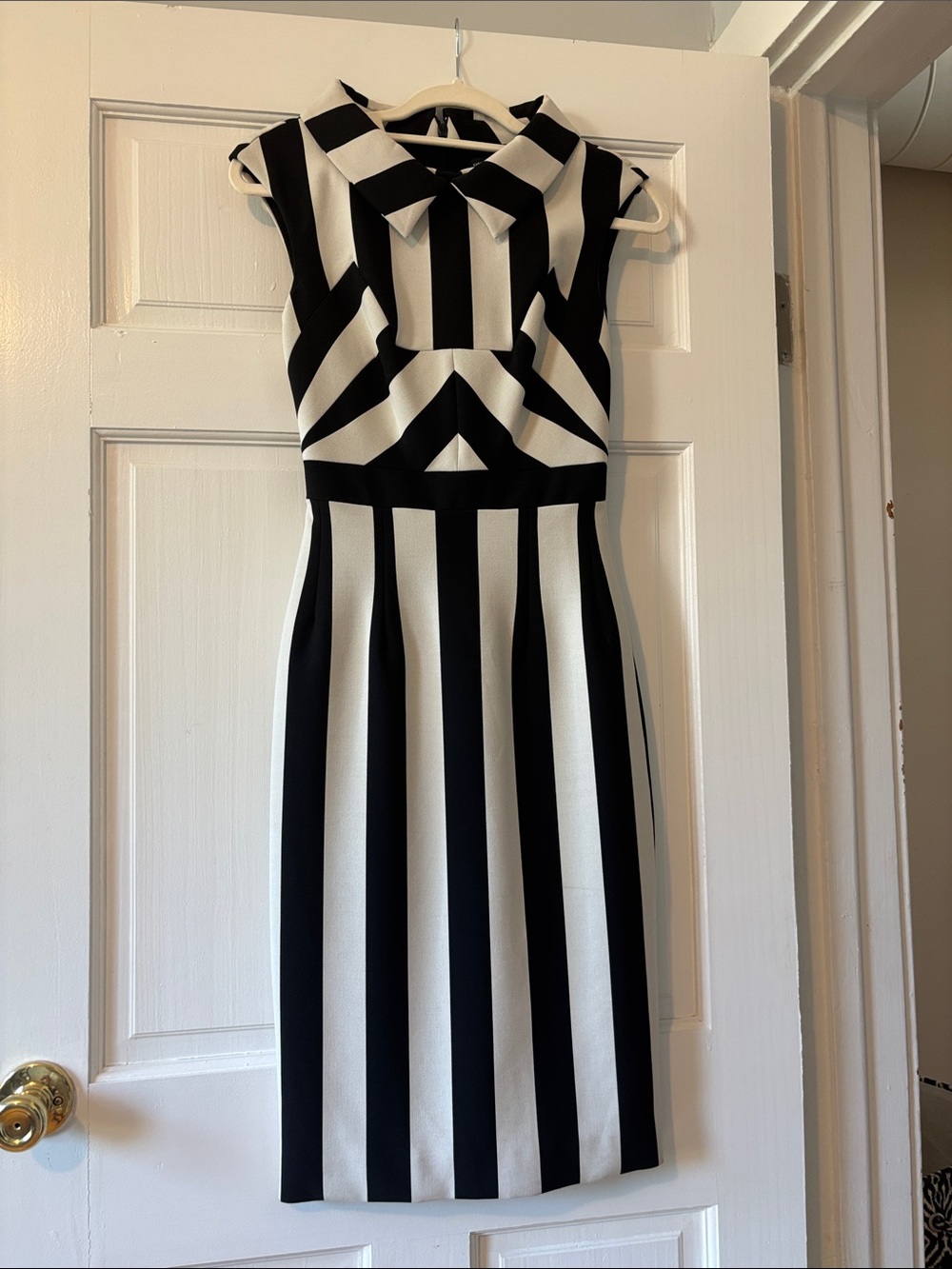 Karen Millen Black and White Striped Midi Dress